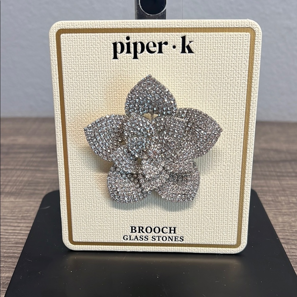 Piper Silver Flower Brooch with Glass Stones 🩶
